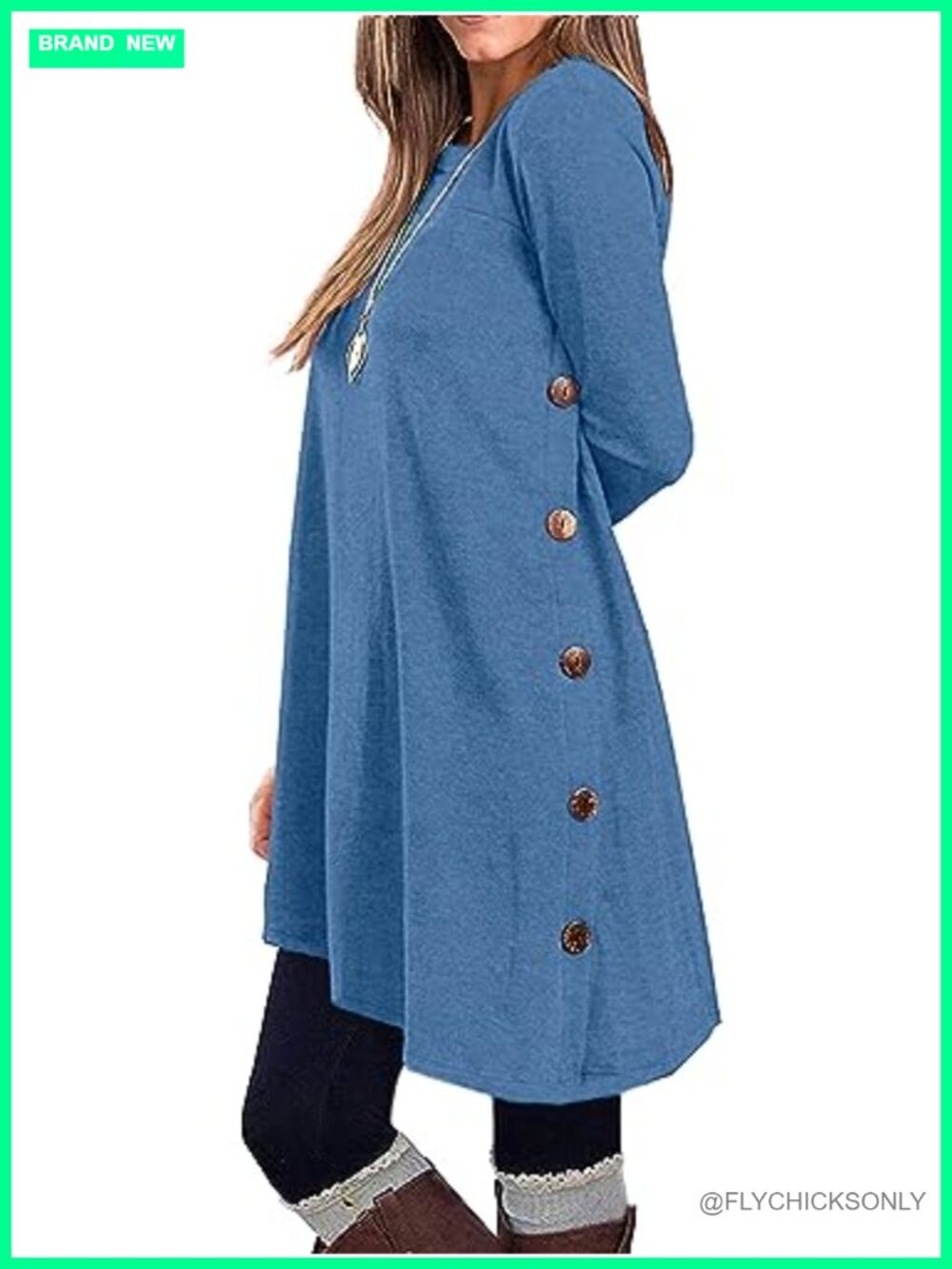 KORSIS Long Sleeve Sweater Tunic Dress Button Loose Fit Casual Fall Winter